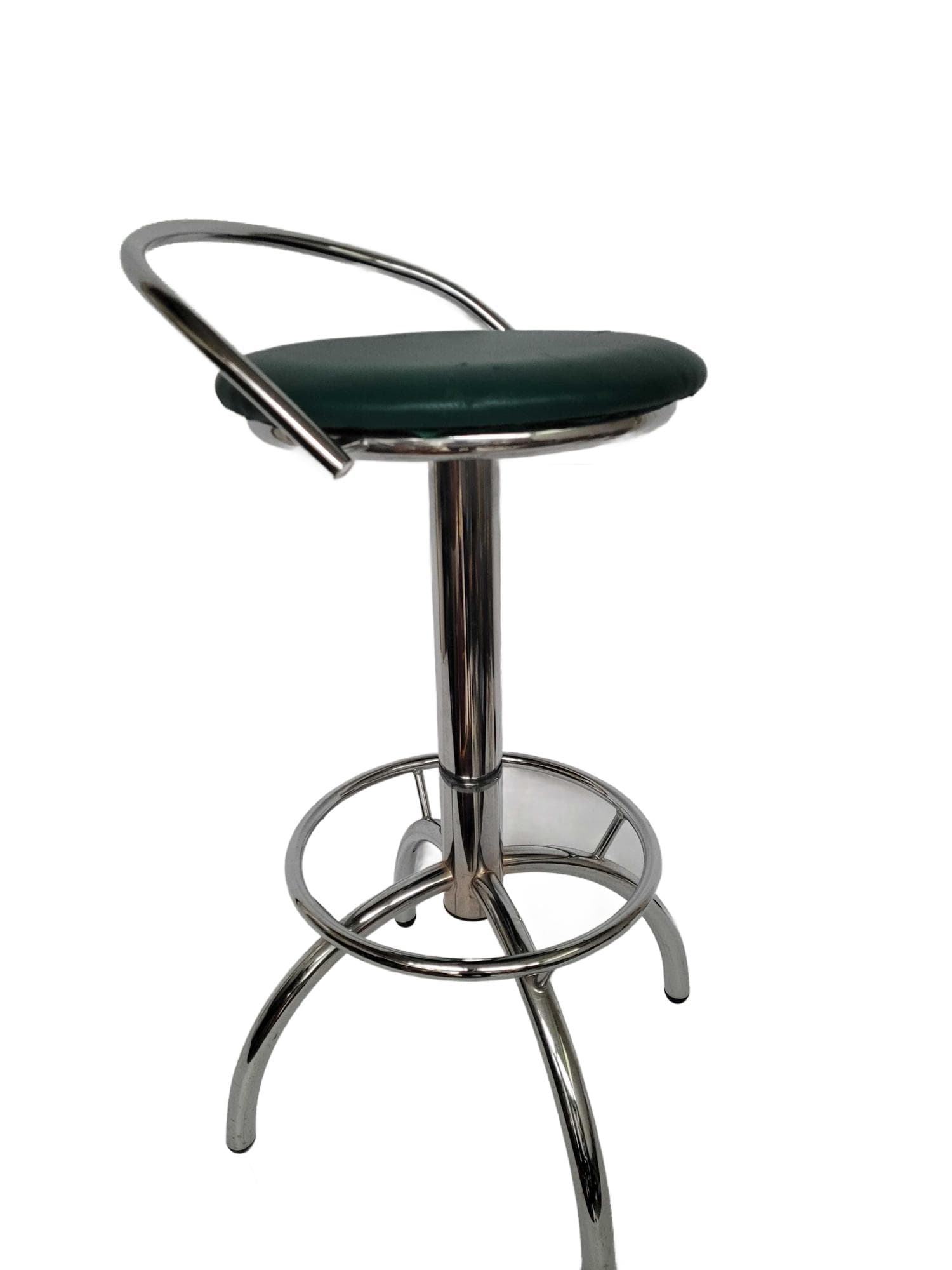 Bar Stool Bauhaus, green faux leather, silver chrome, 1970s.