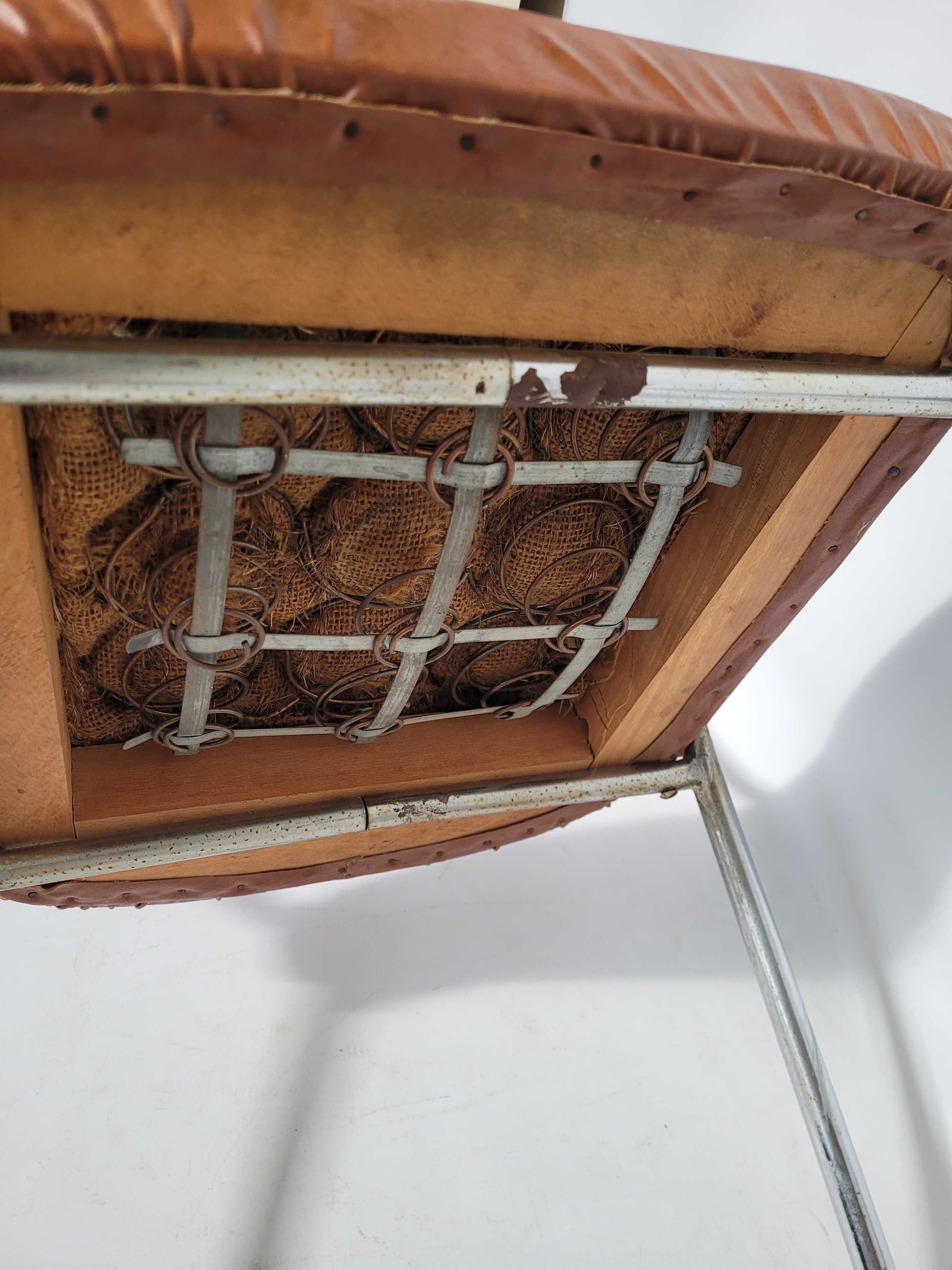 Kitchen Chair, brown faux leather, chrome, Poland, 1960s. - 328719