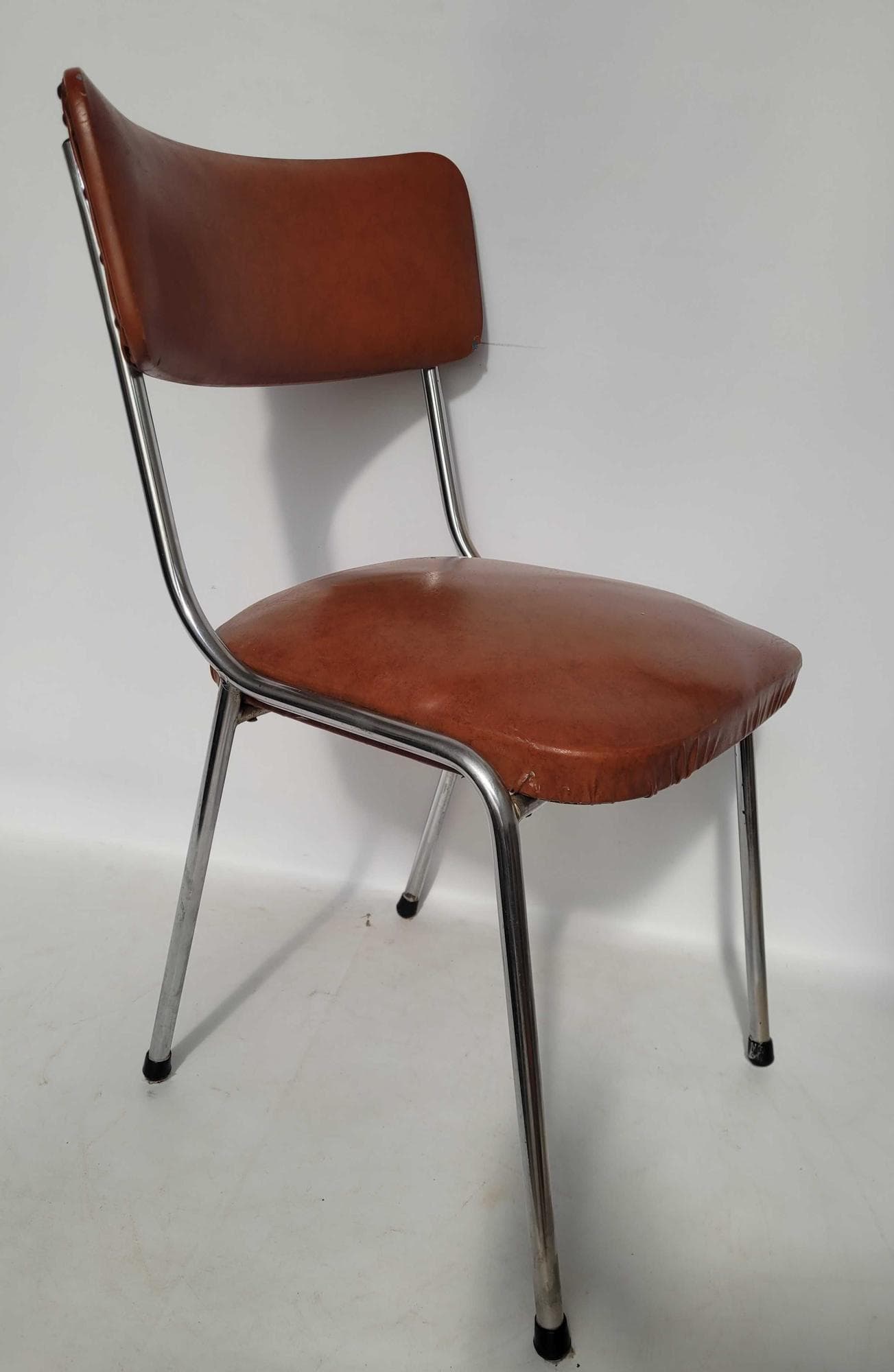 Kitchen Chair, brown faux leather, chrome, Poland, 1960s. - 328720