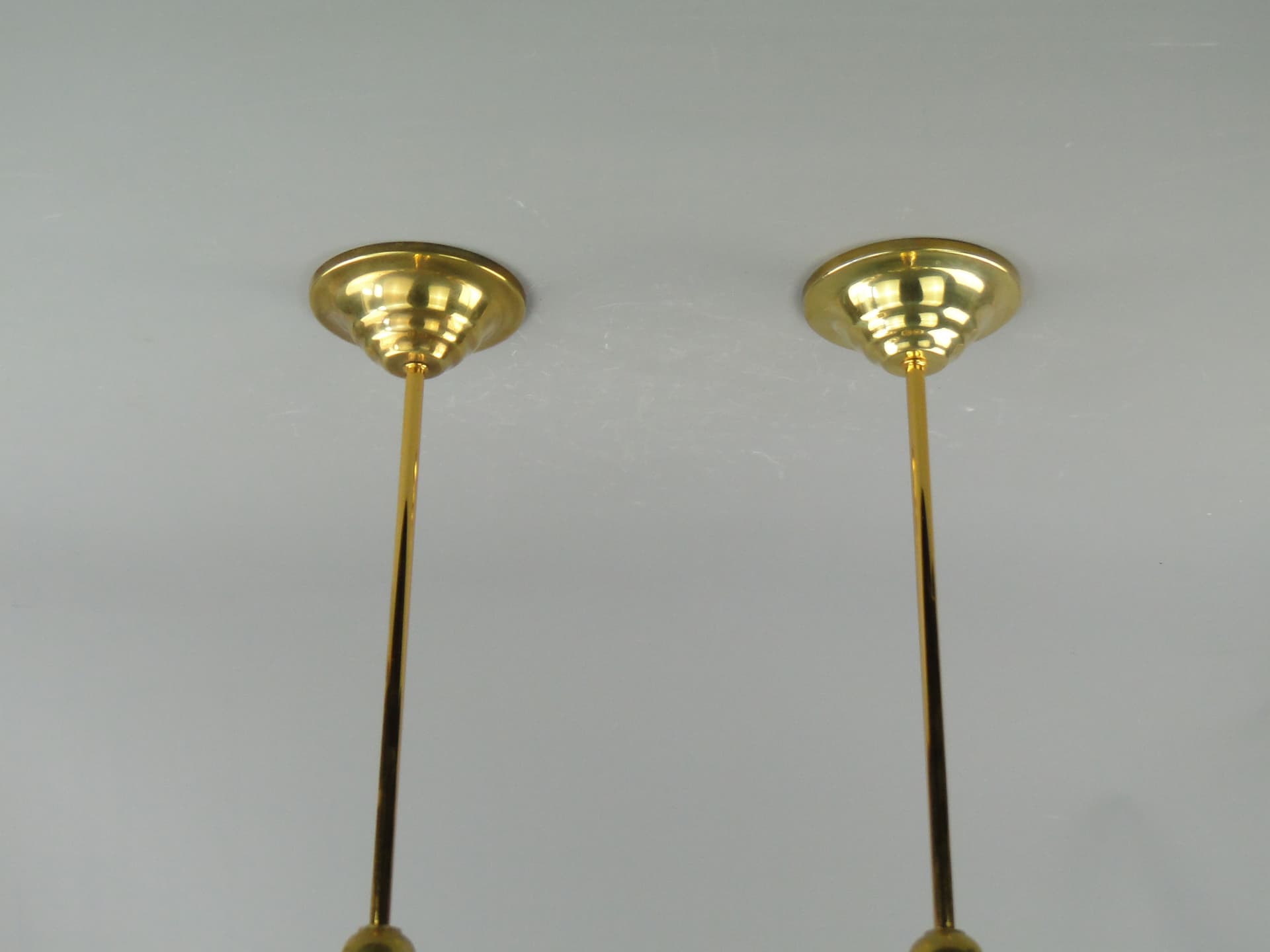 Pair of pendant lamps, golden, glass, Poland, 1960s. - 2652