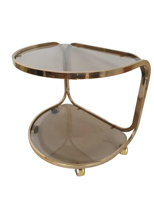 Bar cart, gold brass, brown grey glass, 1970s. - DIMENSION