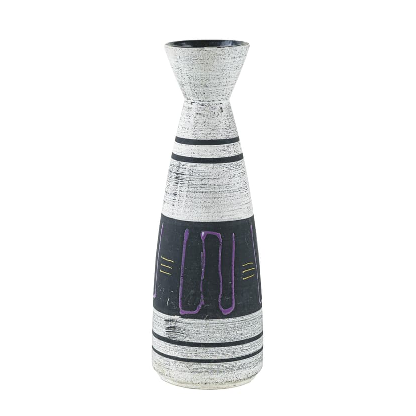 Vase, white black purple yellow, ceramics, Germany, 1970s.