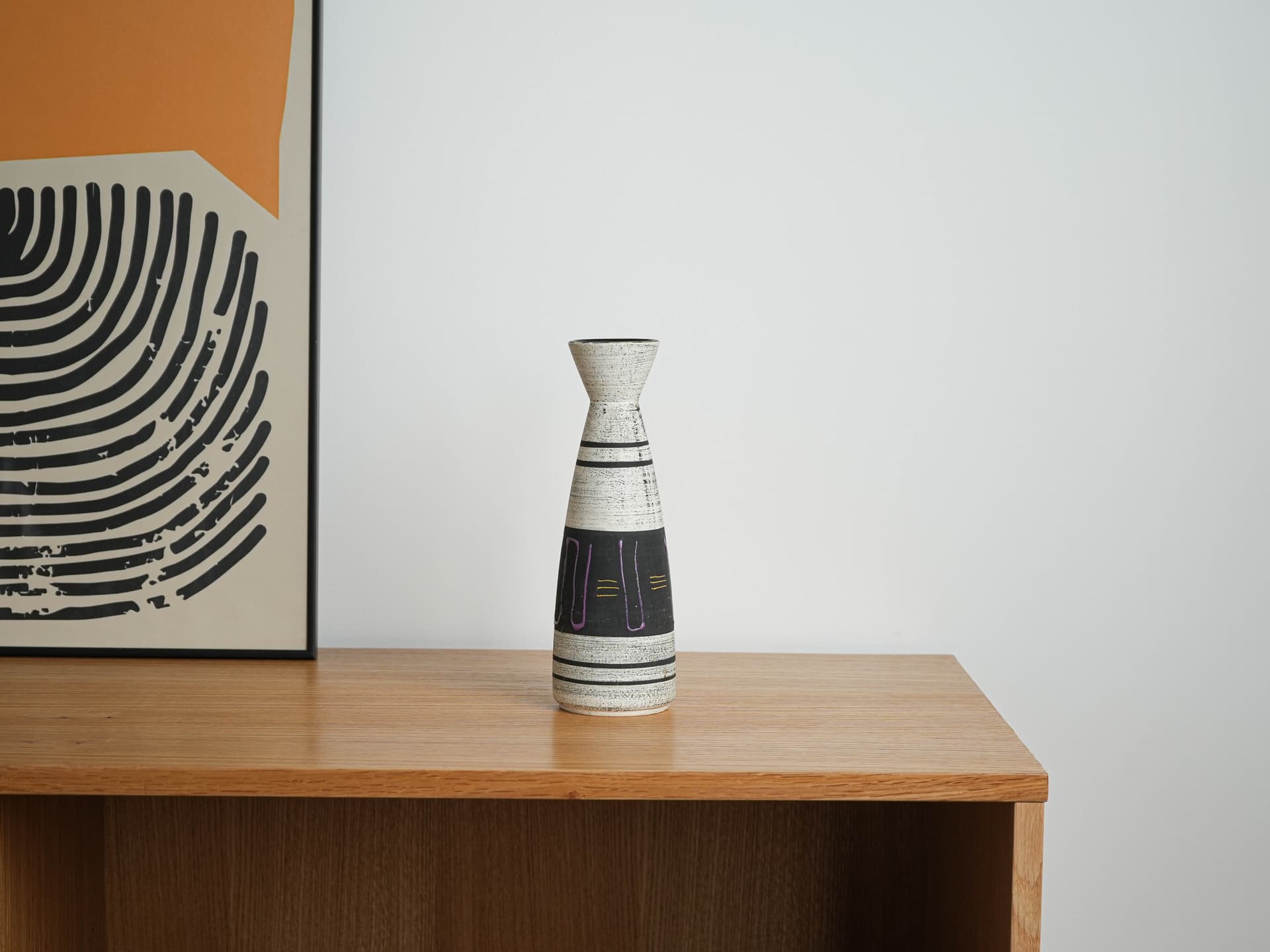 Vase, white black purple yellow, ceramics, Germany, 1970s. - 328513