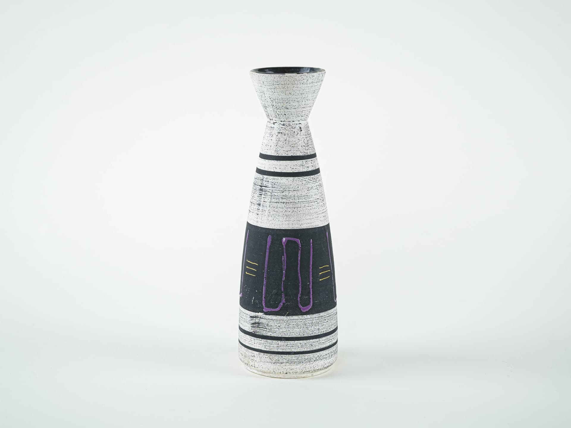 Vase, white black purple yellow, ceramics, Germany, 1970s. - 328508