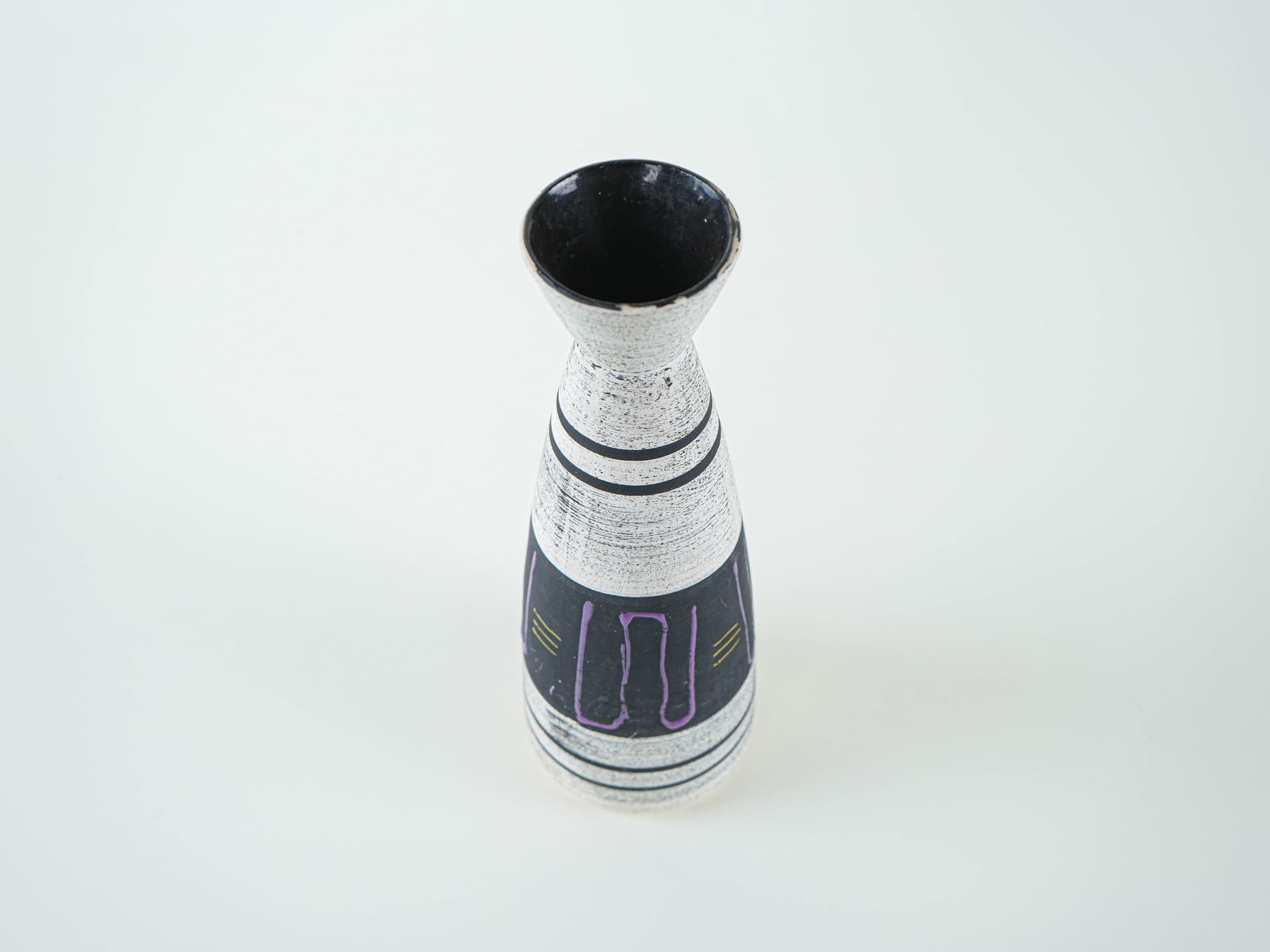 Vase, white black purple yellow, ceramics, Germany, 1970s. - 328510