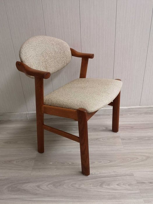Chair, brown teak, beige cotton, by K. Kristiansen, Denmark, 1960s. - 328639