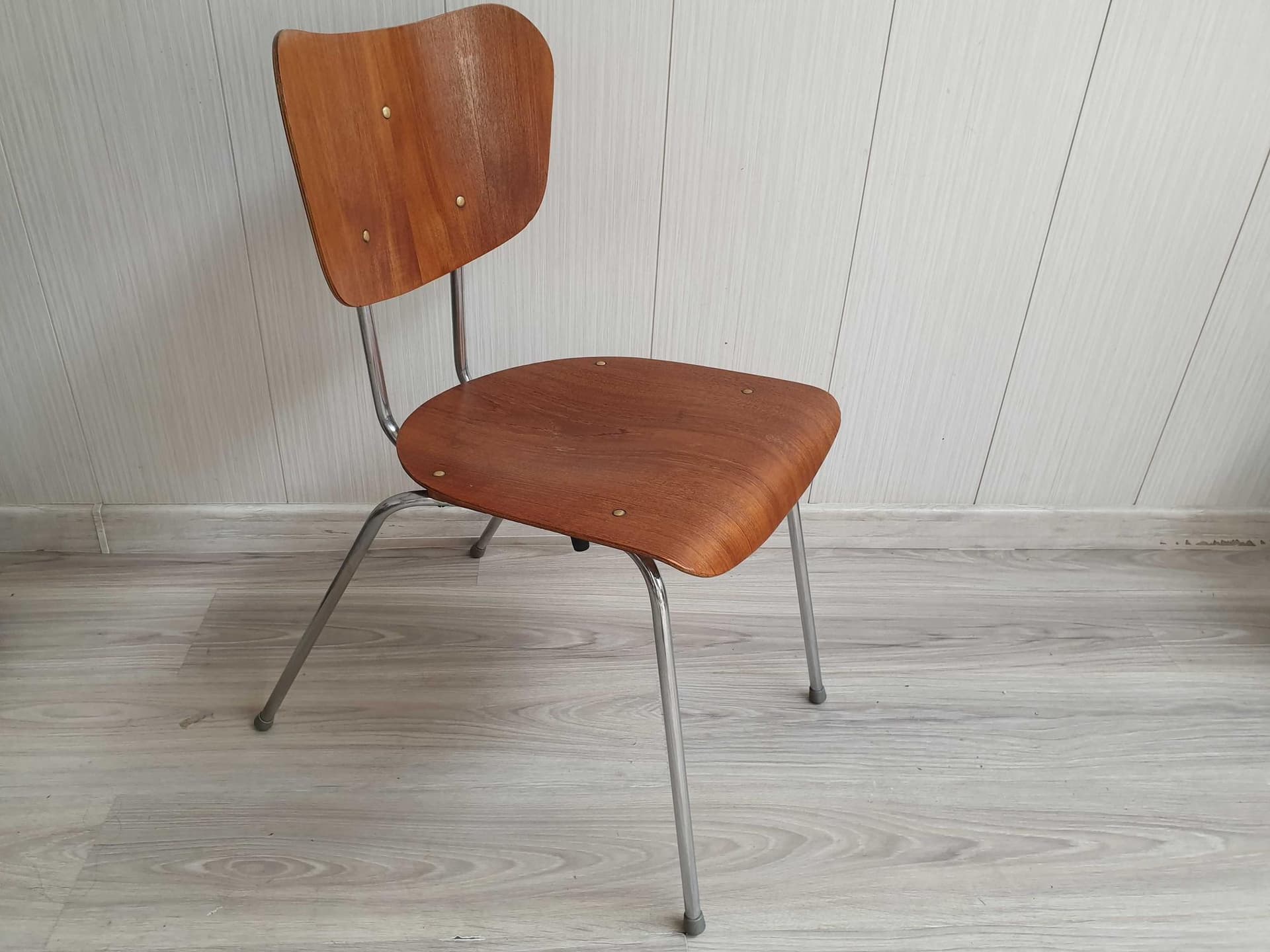 Chair TF05, brown plywood, chromed metal, by Felkel, Thonet, Austria, 1960s. - 328633