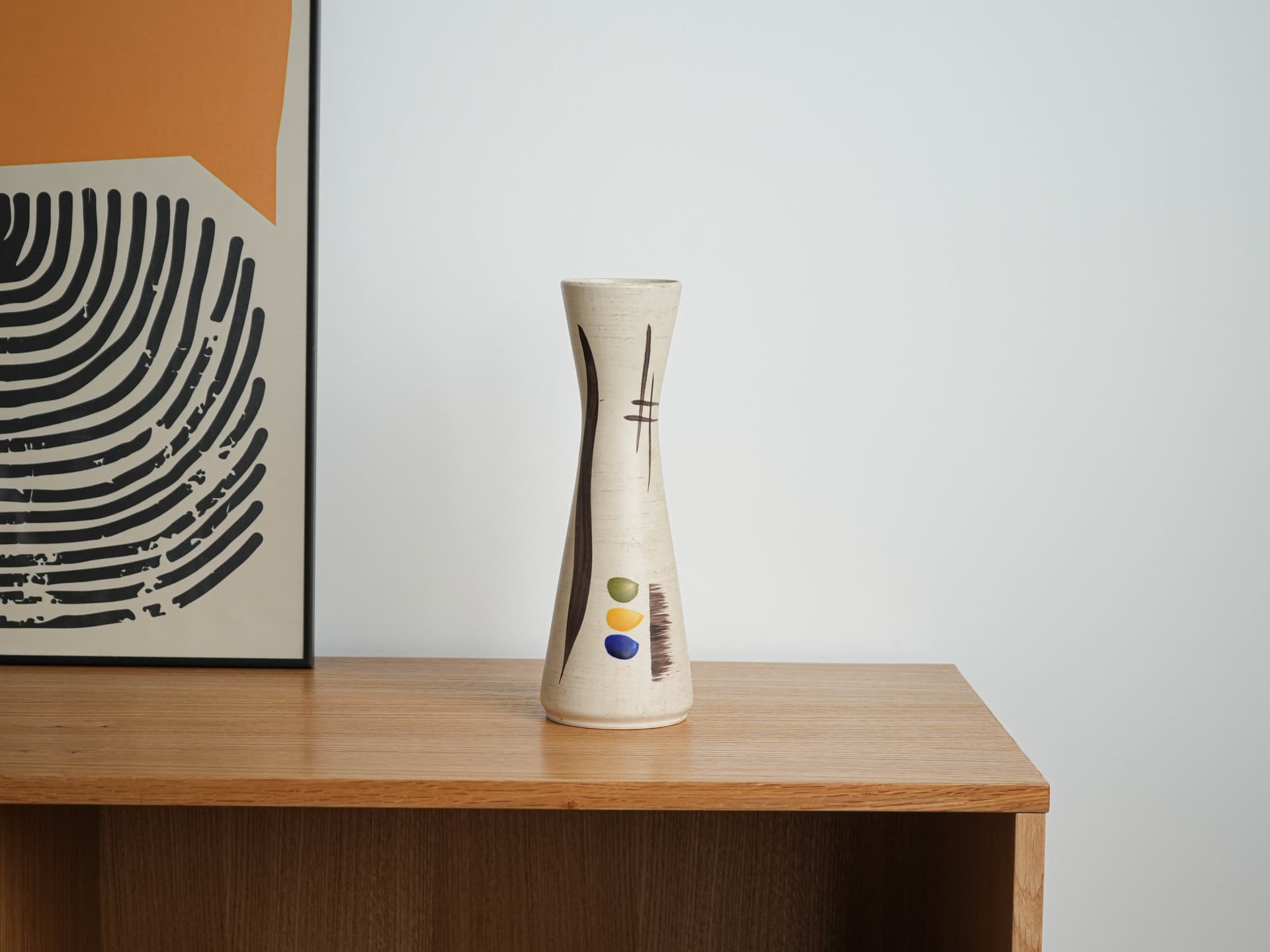 Vase, white brown green yellow blue ceramics, Germany, 1970s. - 328536