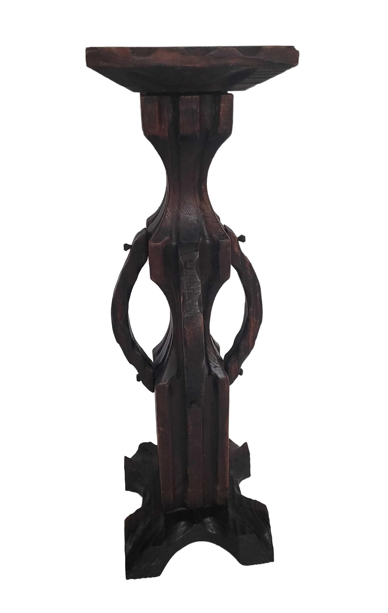 Brutalist Candlestick, brown red, wood, Spain