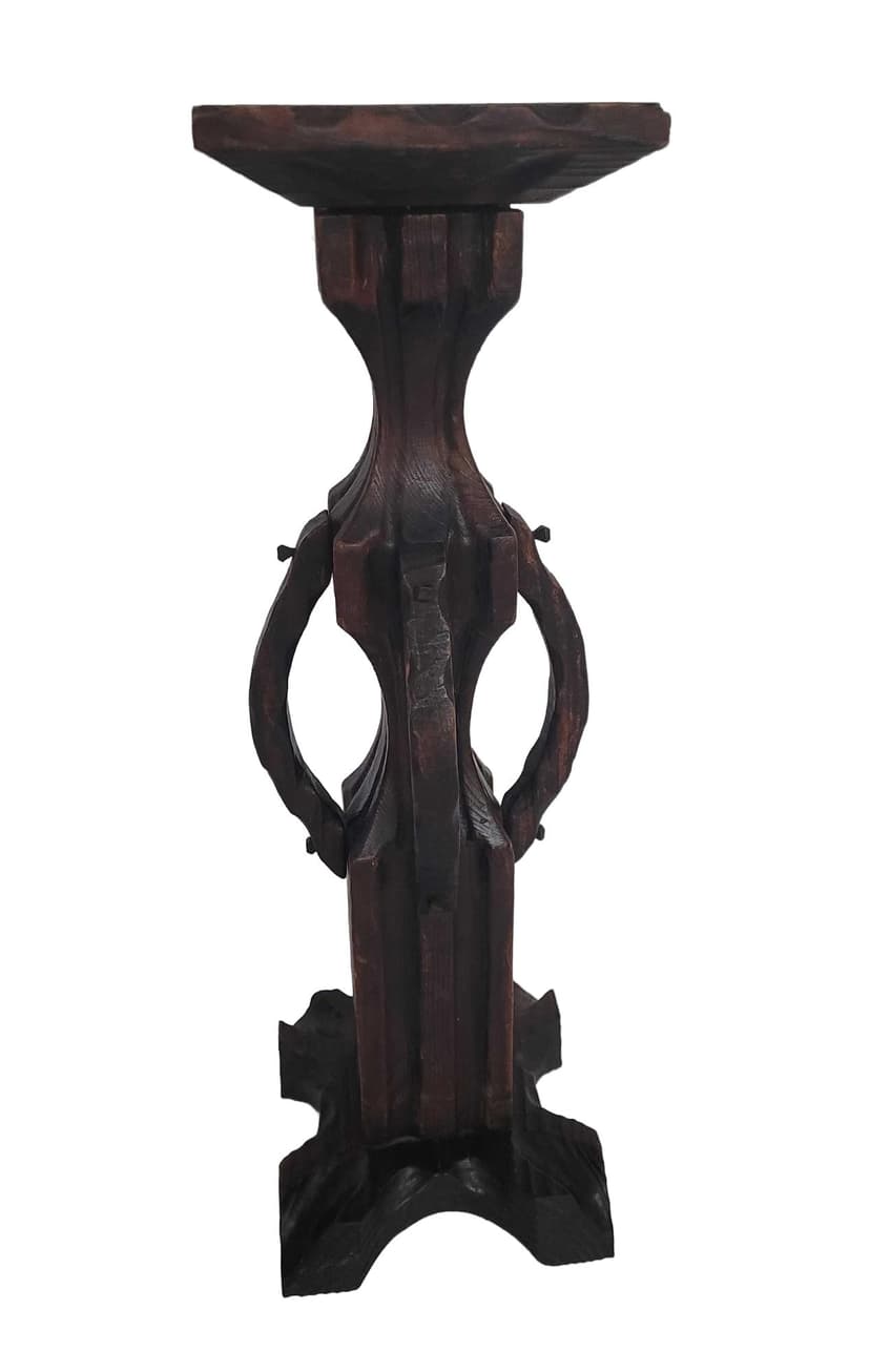 Brutalist Candlestick, brown red, wood, Spain
