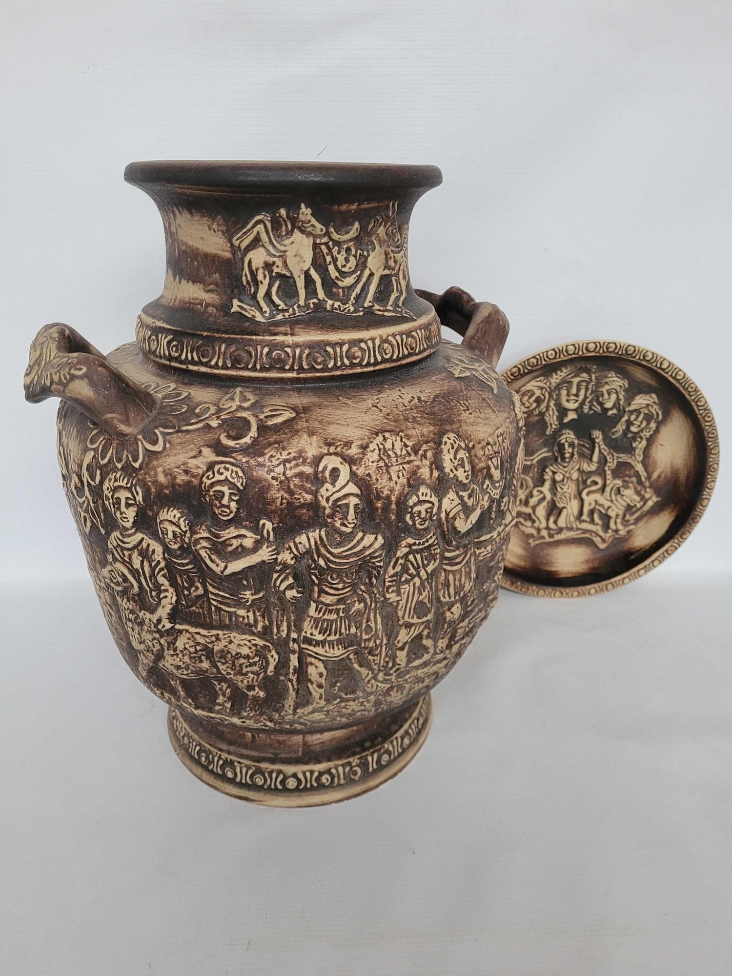Vase with Plate, beige brown, ceramics, Jasba, Germany, 1970s. - 328603