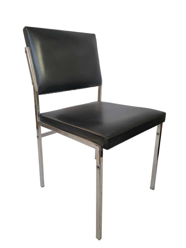 Chair, black synthetic leather, chrome steel, by C. Braakman, Netherlands, 1970s. - DIMENSION