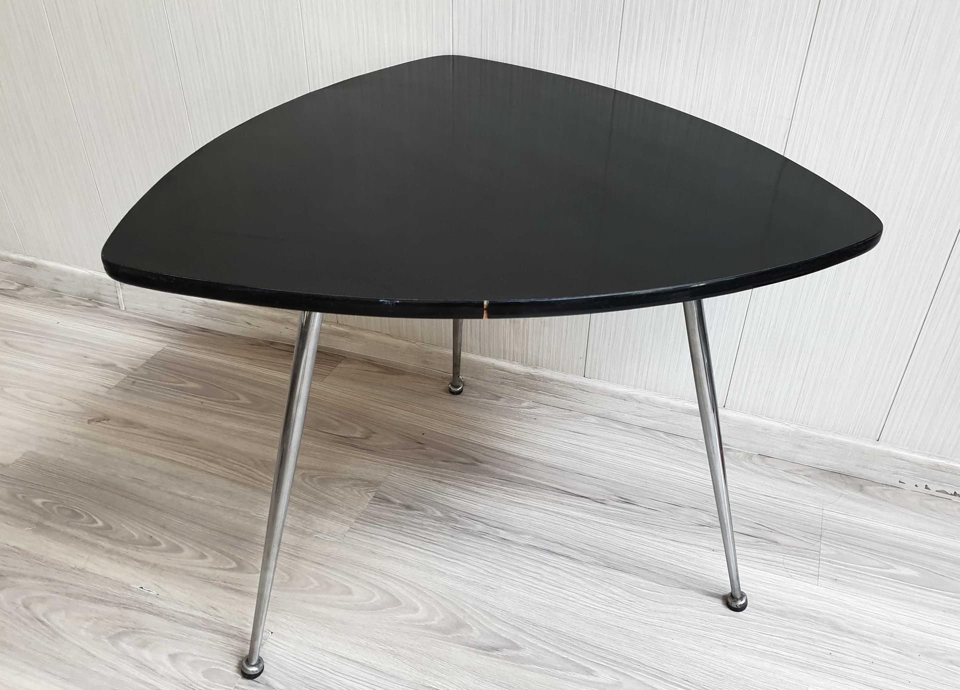 Coffee Table Teardrop, black plywood, chromed steel, Poland, 1960s. - 331902