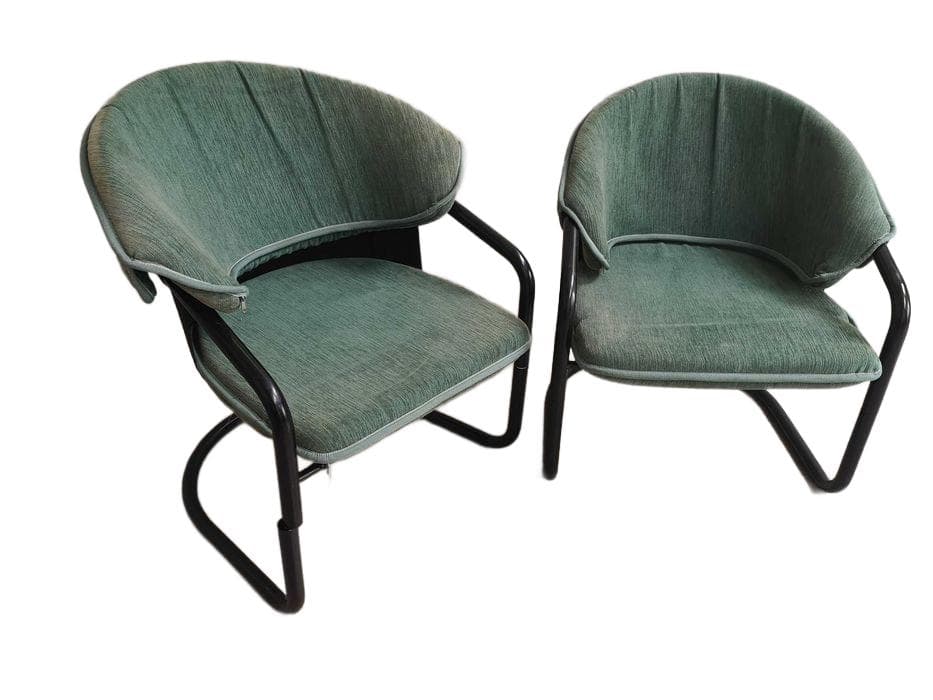 Armchair Bauhaus, green fabric, black metal, 1980s.