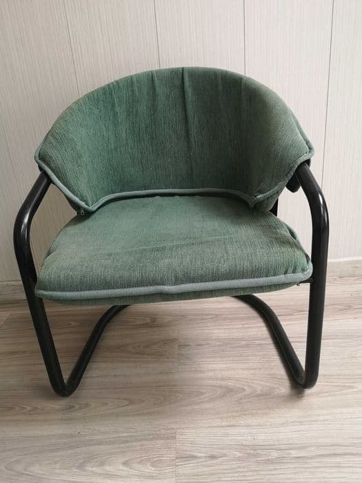 Armchair Bauhaus, green fabric, black metal, 1980s. - 331874