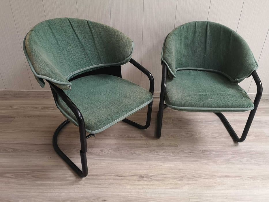 Armchair Bauhaus, green fabric, black metal, 1980s. - 331875