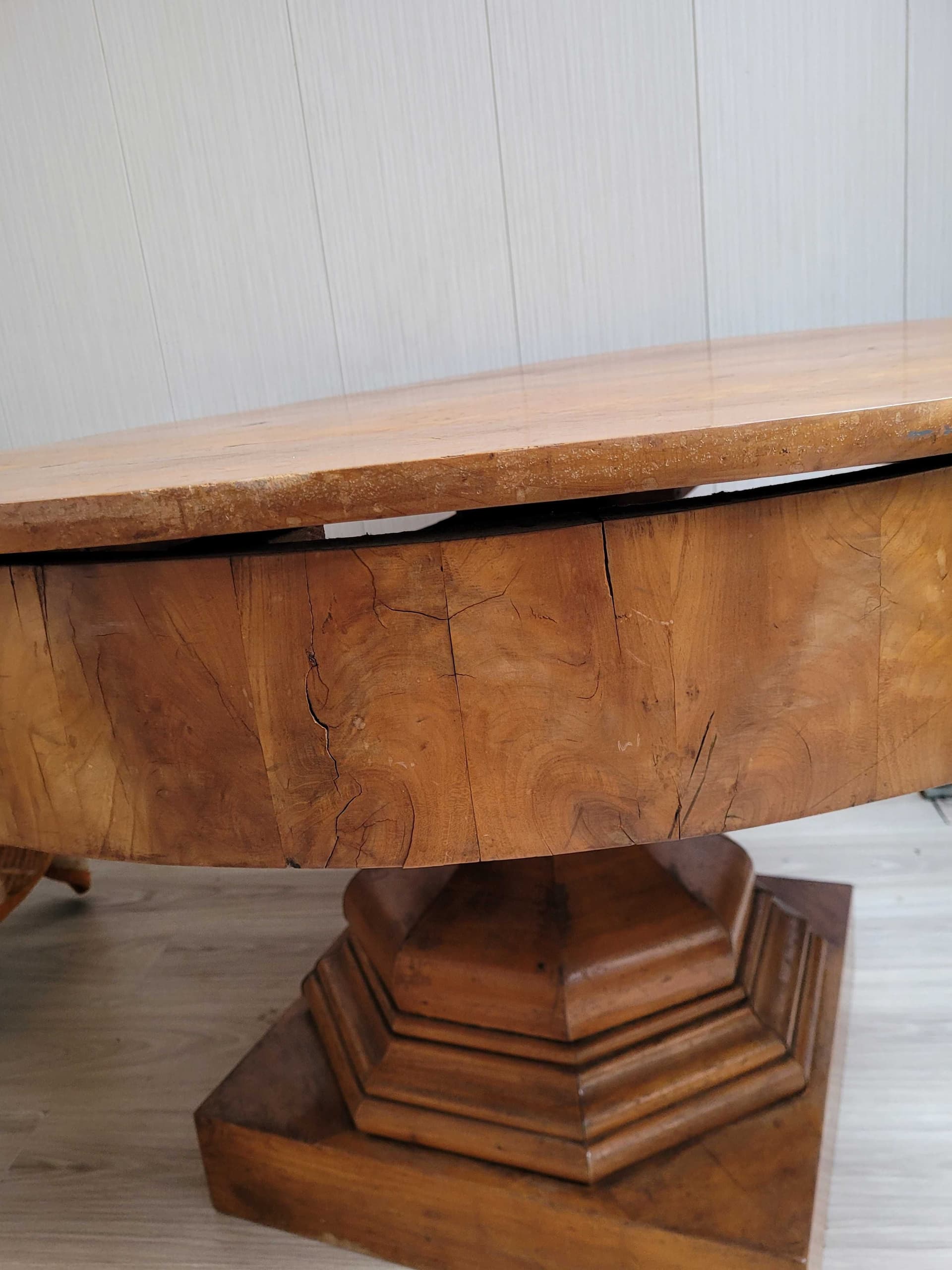 Stół okrągły biedermeier-art deco, brązowy, orzech, lata 30. - 331865