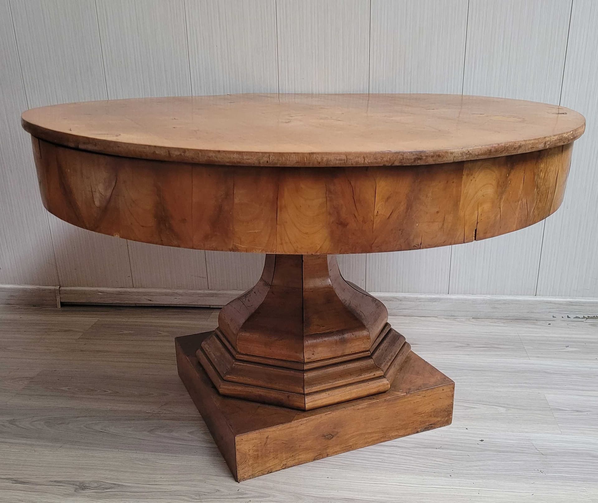 Stół okrągły biedermeier-art deco, brązowy, orzech, lata 30. - 331866