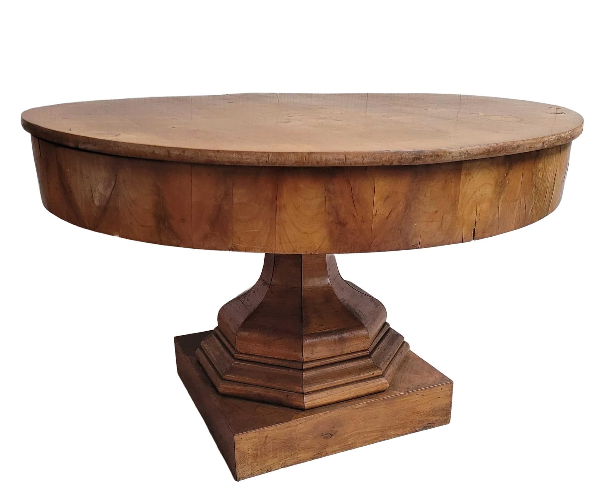 Stół okrągły biedermeier-art deco, brązowy, orzech, lata 30.