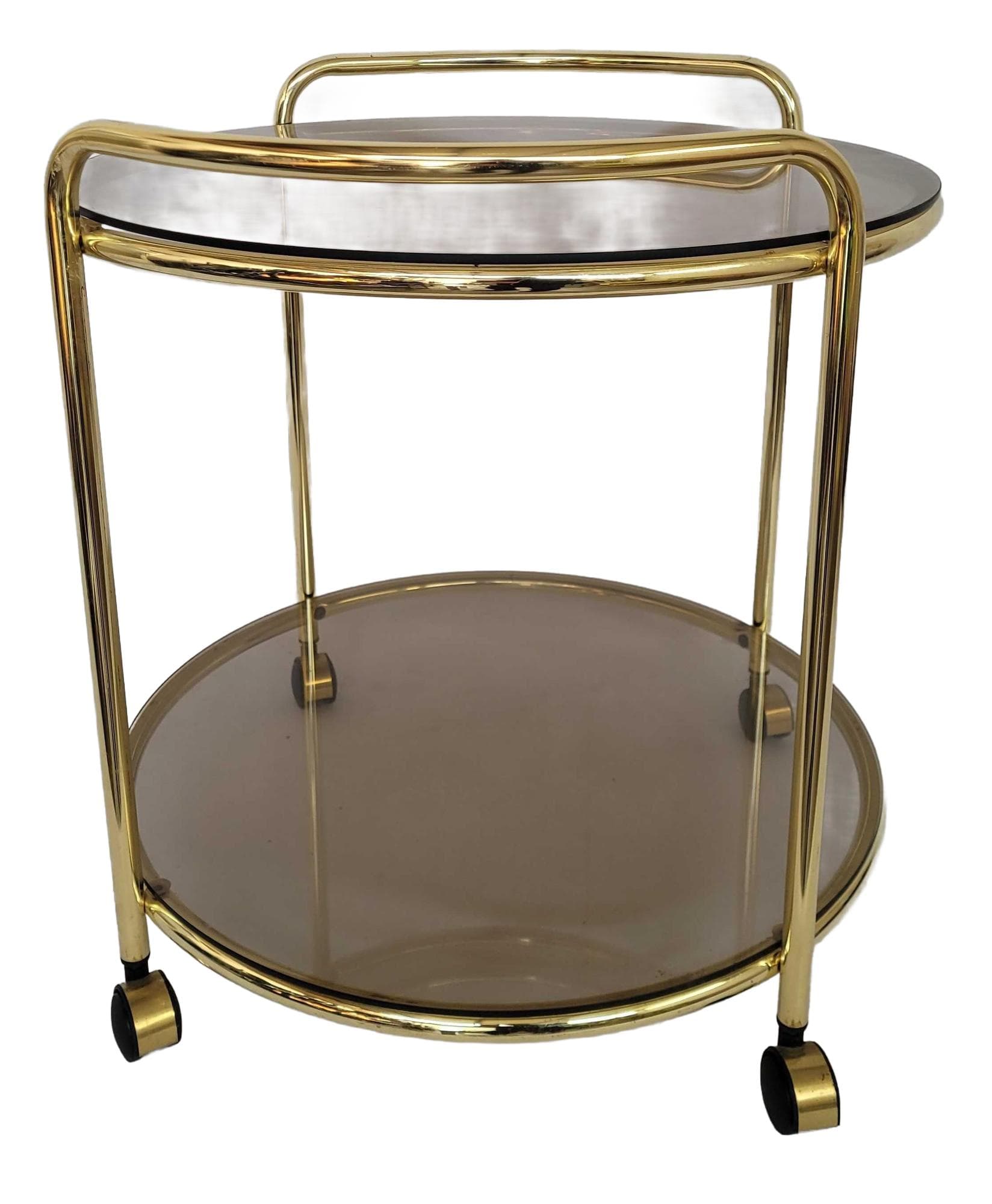 Side Table Hollywood Regency, smoked glass, gold-plated brass, 1970s.