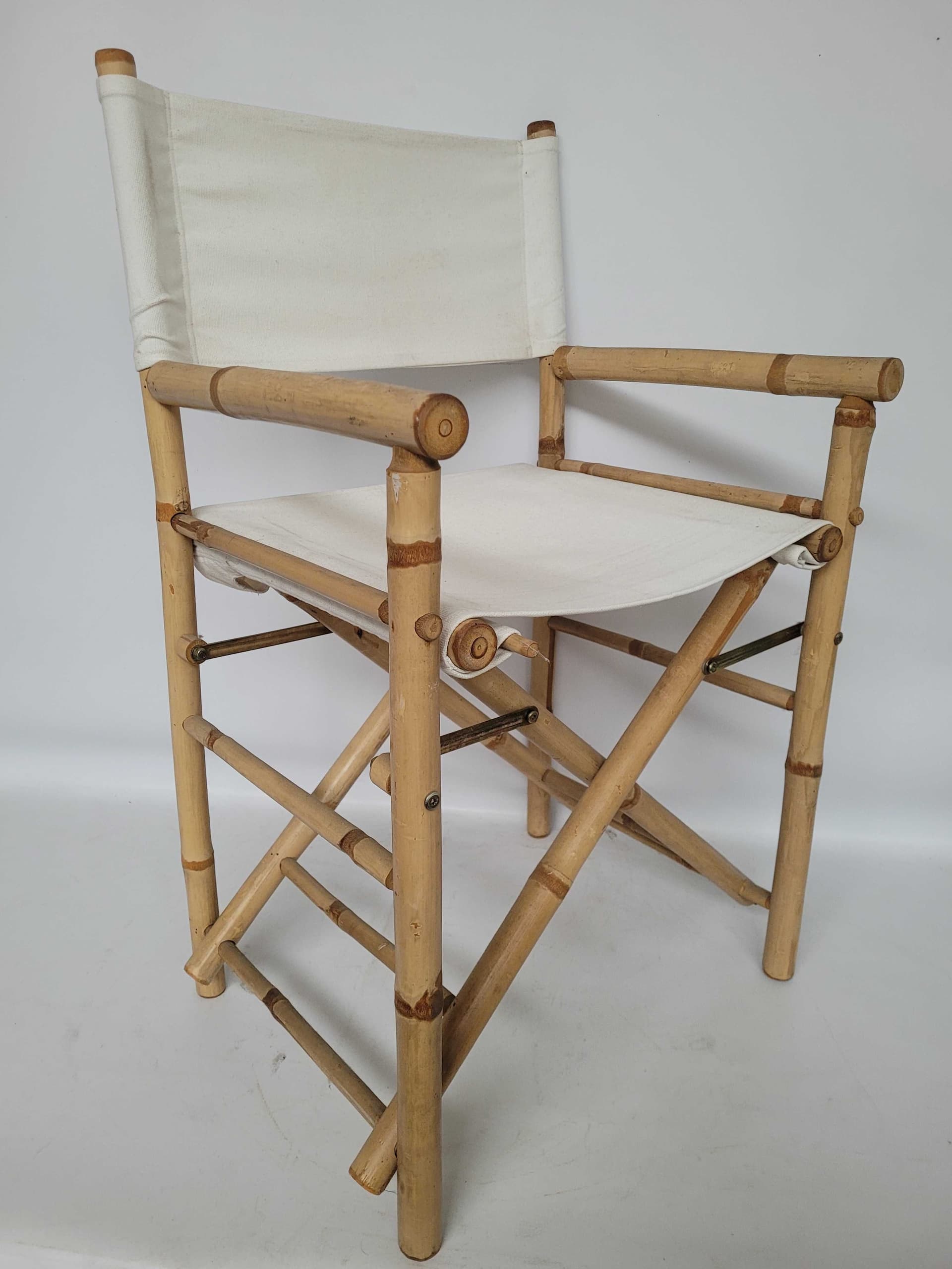 Director's chair, beige bamboo, cream cotton, 1970s. - 331818