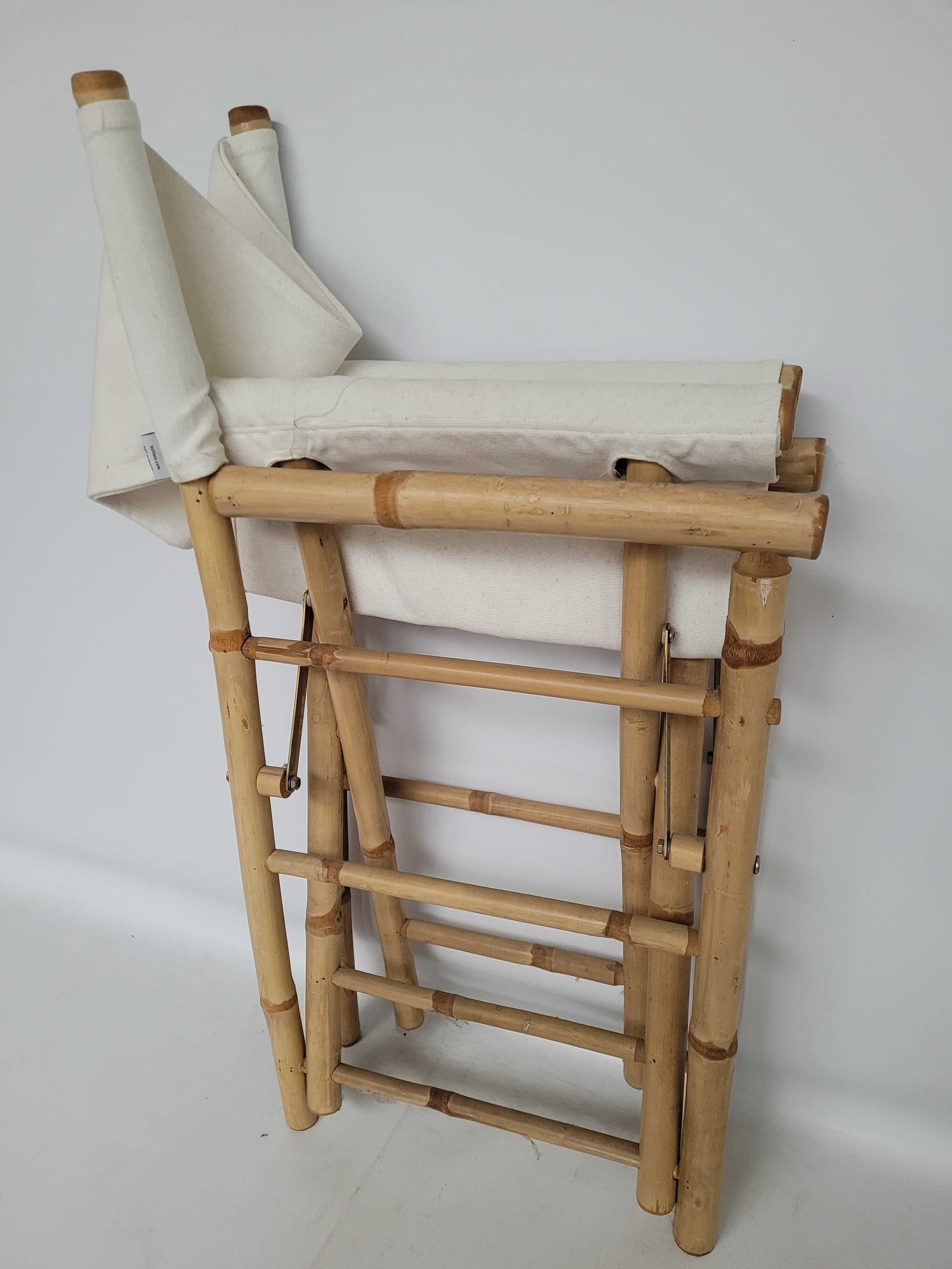 Director's chair, beige bamboo, cream cotton, 1970s. - 331817