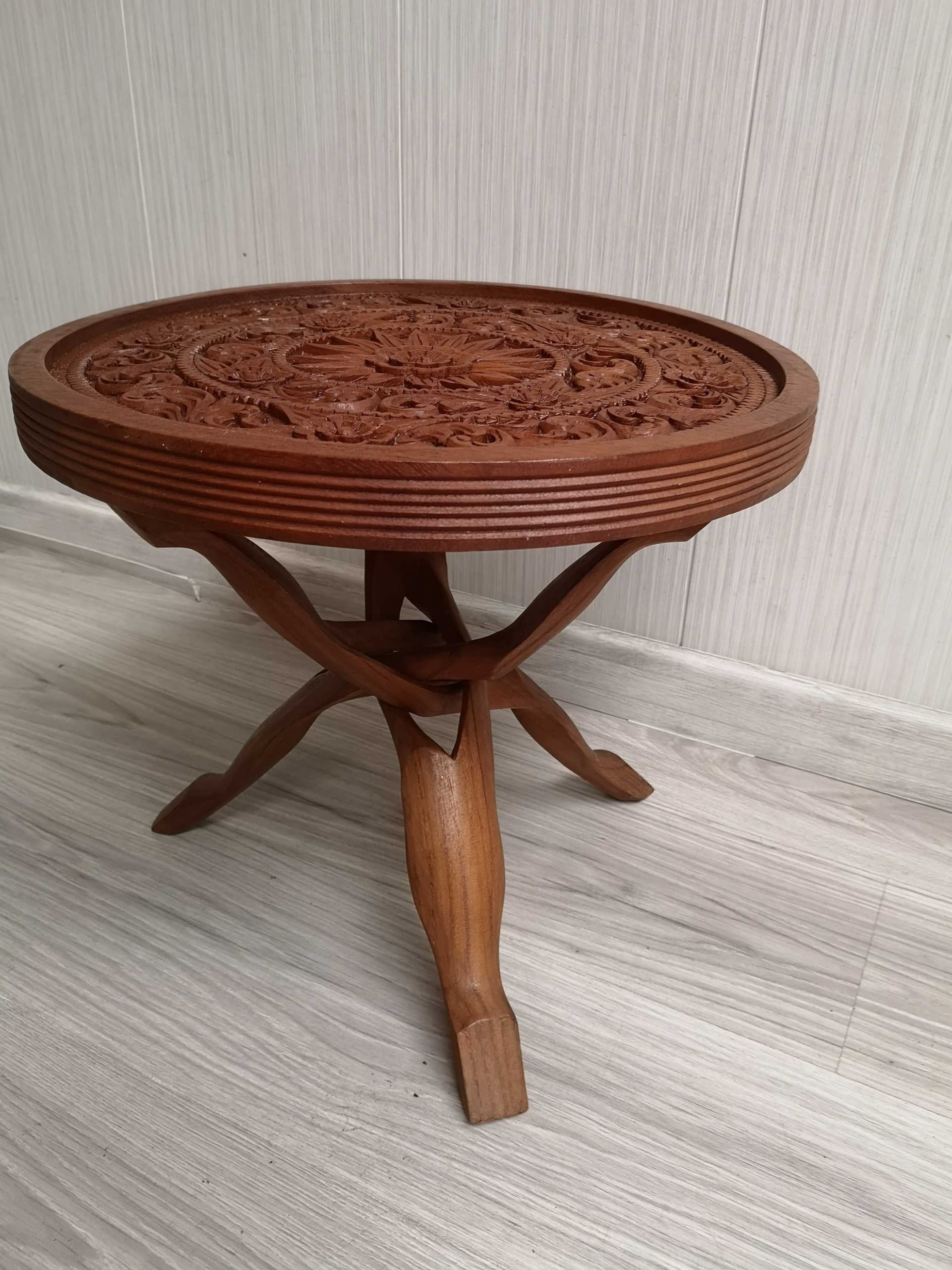 Carved side table, brown wood - 331794