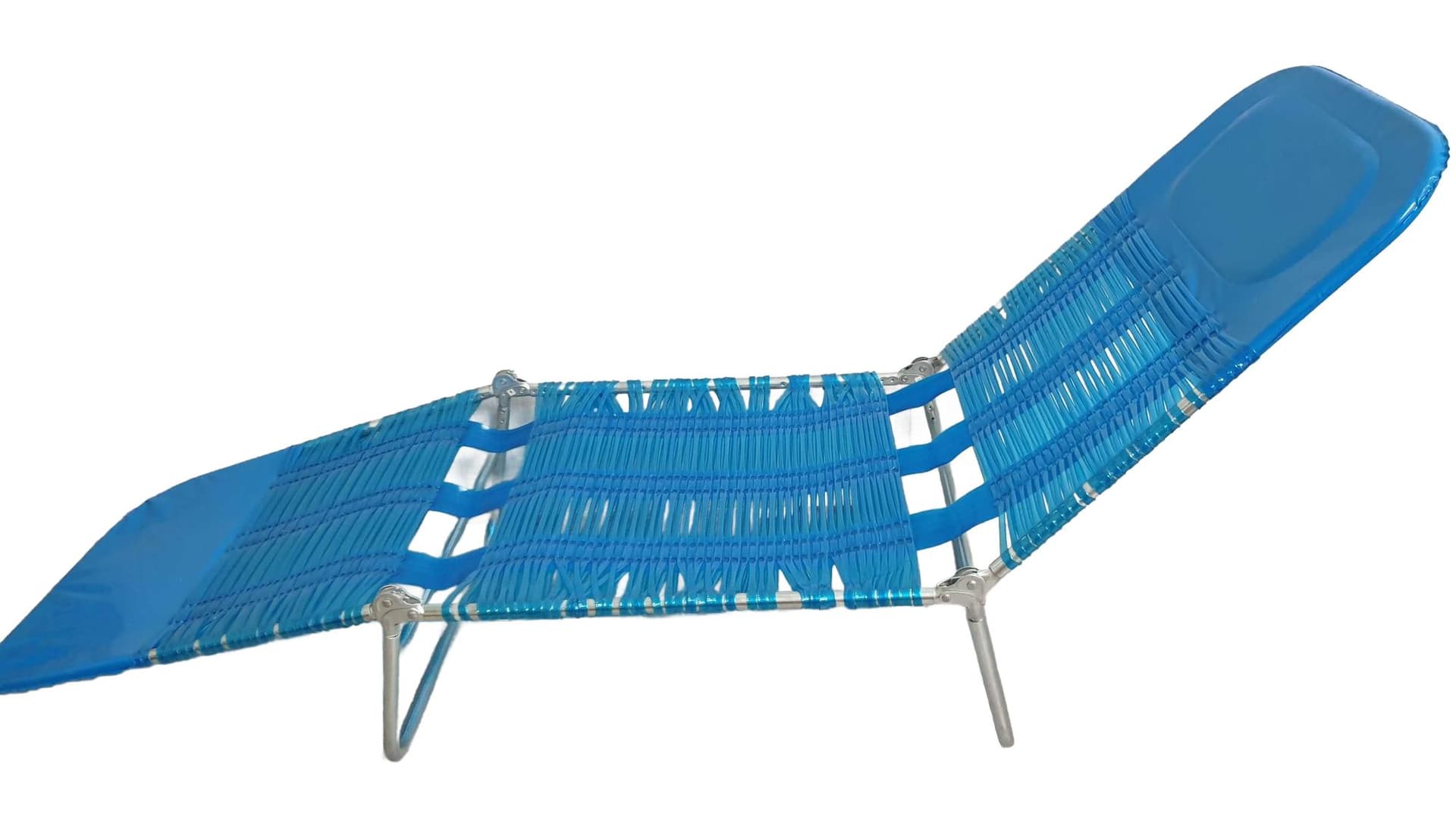 Leżak Spaghetti, niebieski, akryl srebrny metal, lata 70.