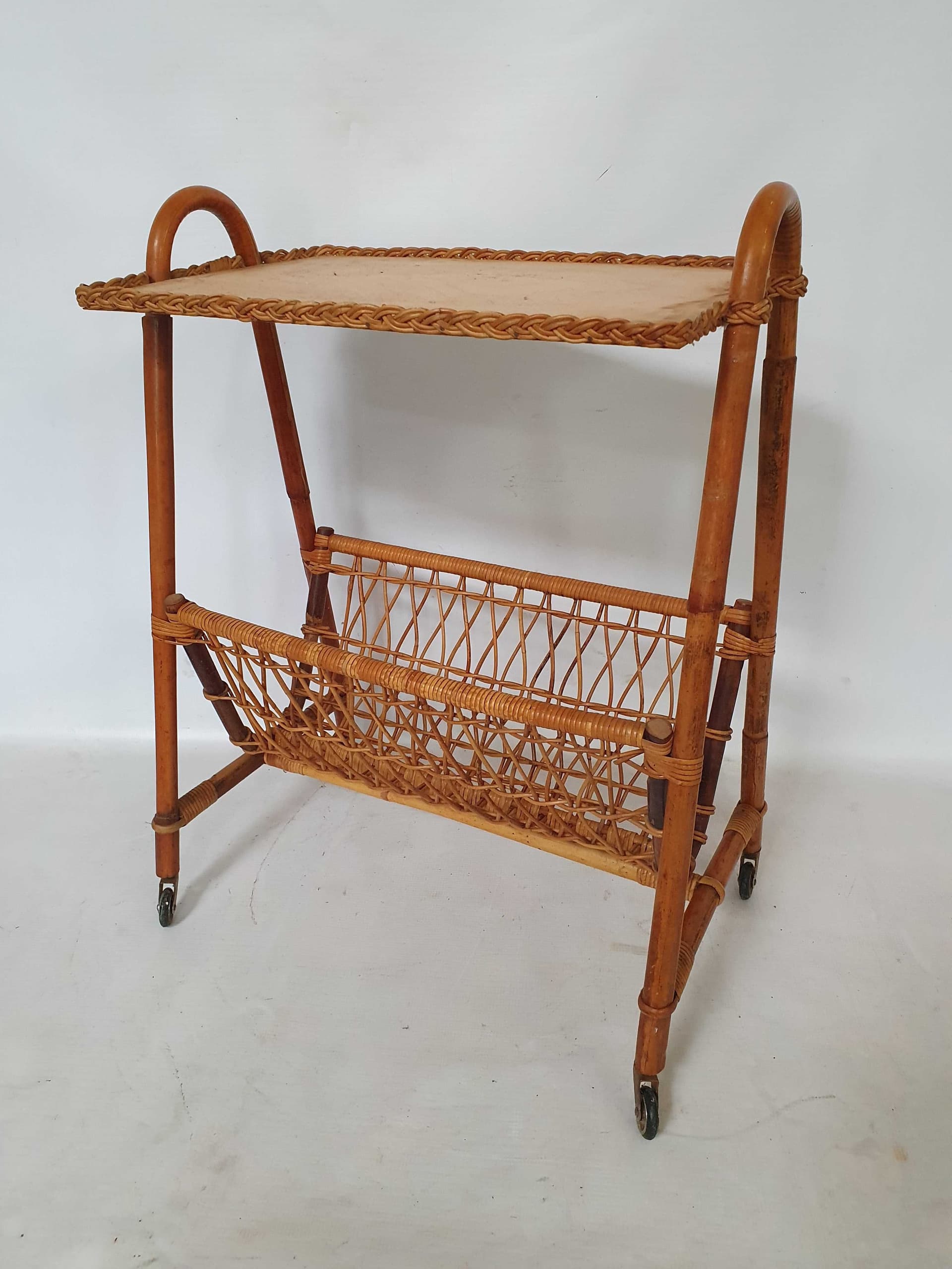 Magazine rack, brown rattan, brown bamboo, 1970s - 331770