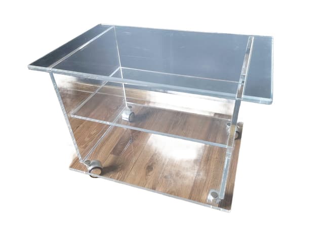 Cabinet, transparent plexiglass, silver metal, 1980s. - DIMENSION