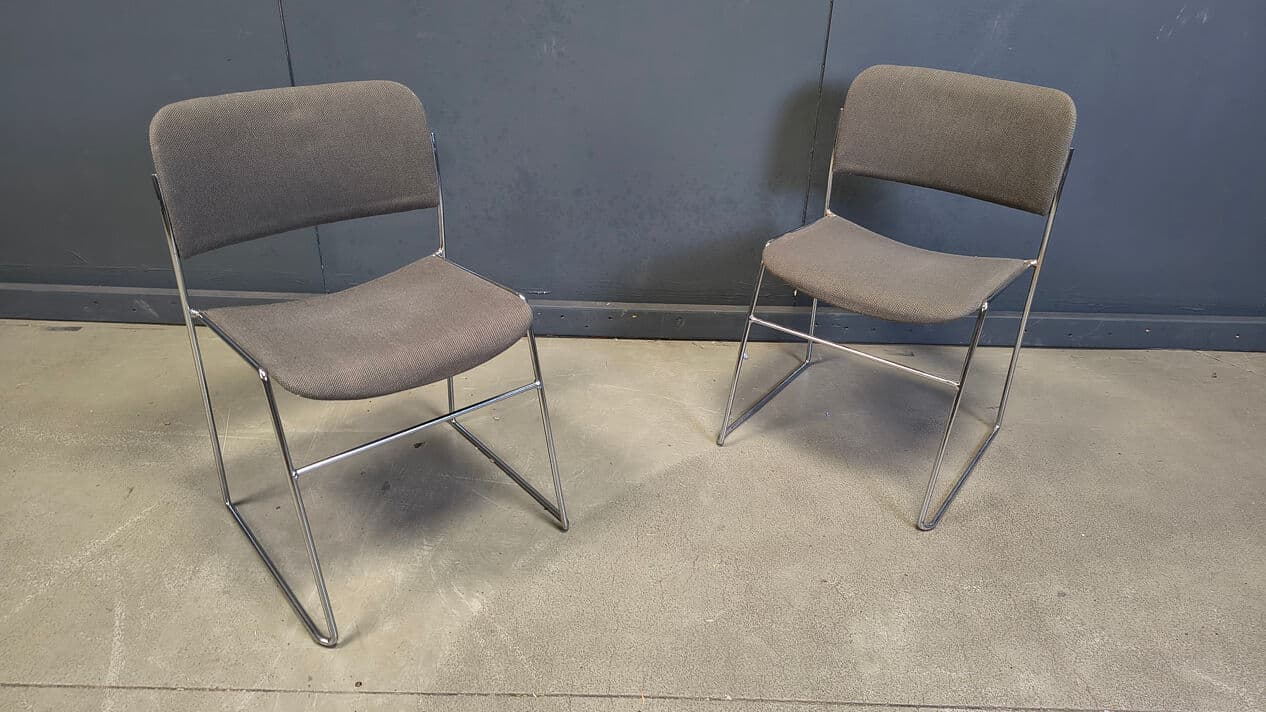 Set of six 40/4 chairs, grey upholstery, chromed steel, by D. Rowland, Seid International, Belgium, 1970s. - 331645