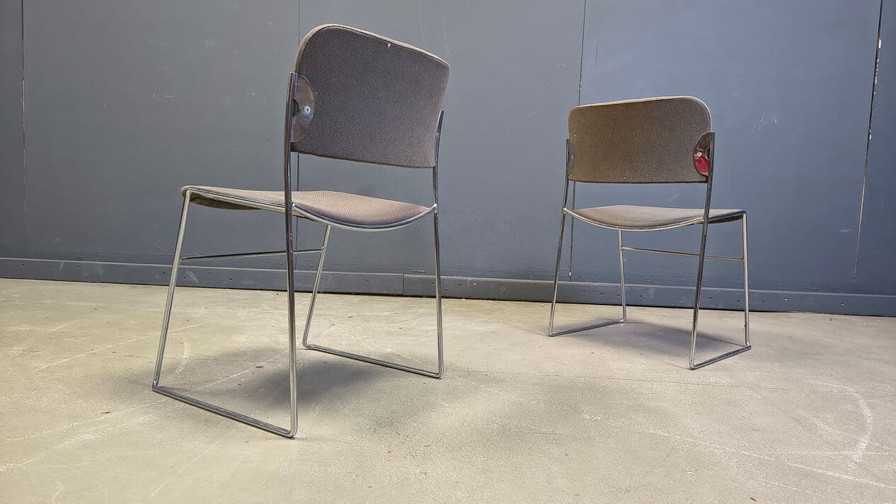 Set of six 40/4 chairs, grey upholstery, chromed steel, by D. Rowland, Seid International, Belgium, 1970s. - 331647