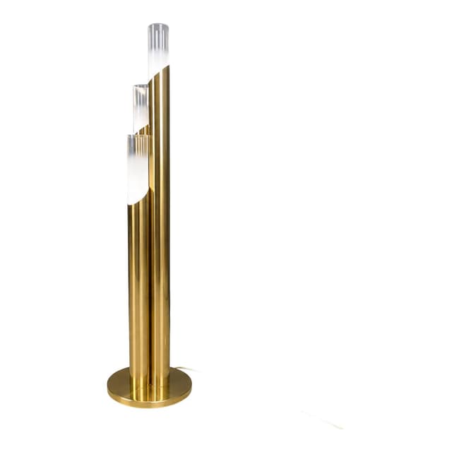 Floor lamp, gold brass, Murano glass transparent and white, Italy, 1970s. - DIMENSION