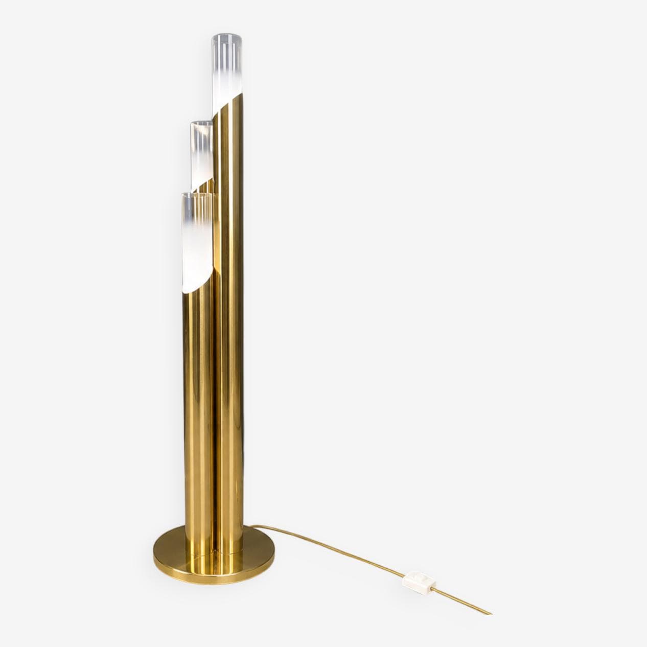 Floor lamp, gold brass, Murano glass transparent and white, Italy, 1970s. - 331635