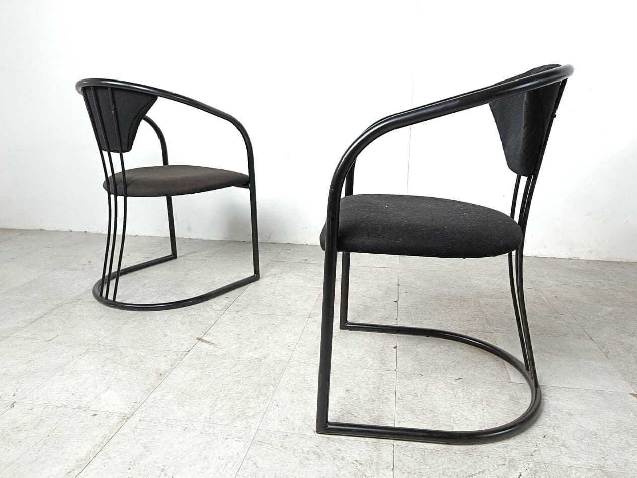 Set of Six Postmodern Dining Chairs, black fabric, black metal, Italy, 1980s. - 331595