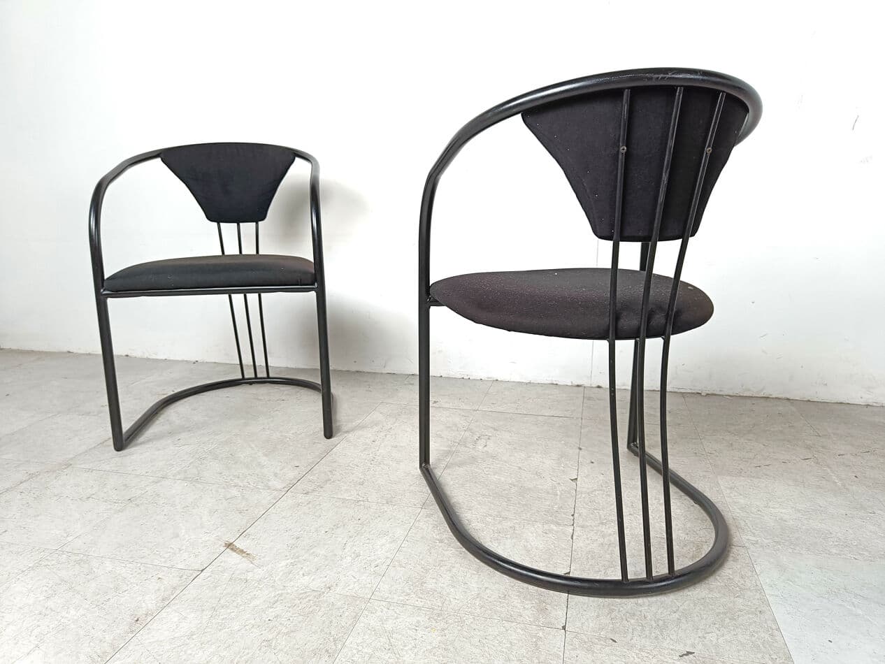 Set of six postmodern dining chairs, black velvet, black metal, Italy, 1980s. - 331572