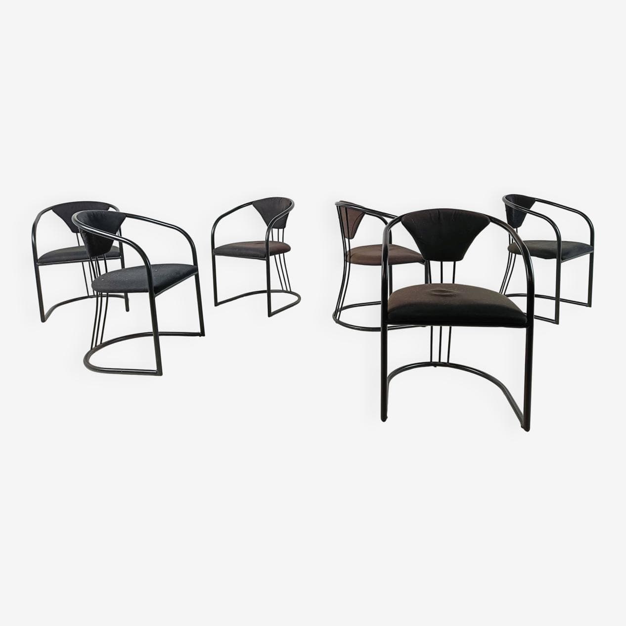 Set of six postmodern dining chairs, black velvet, black metal, Italy, 1980s. - 331580
