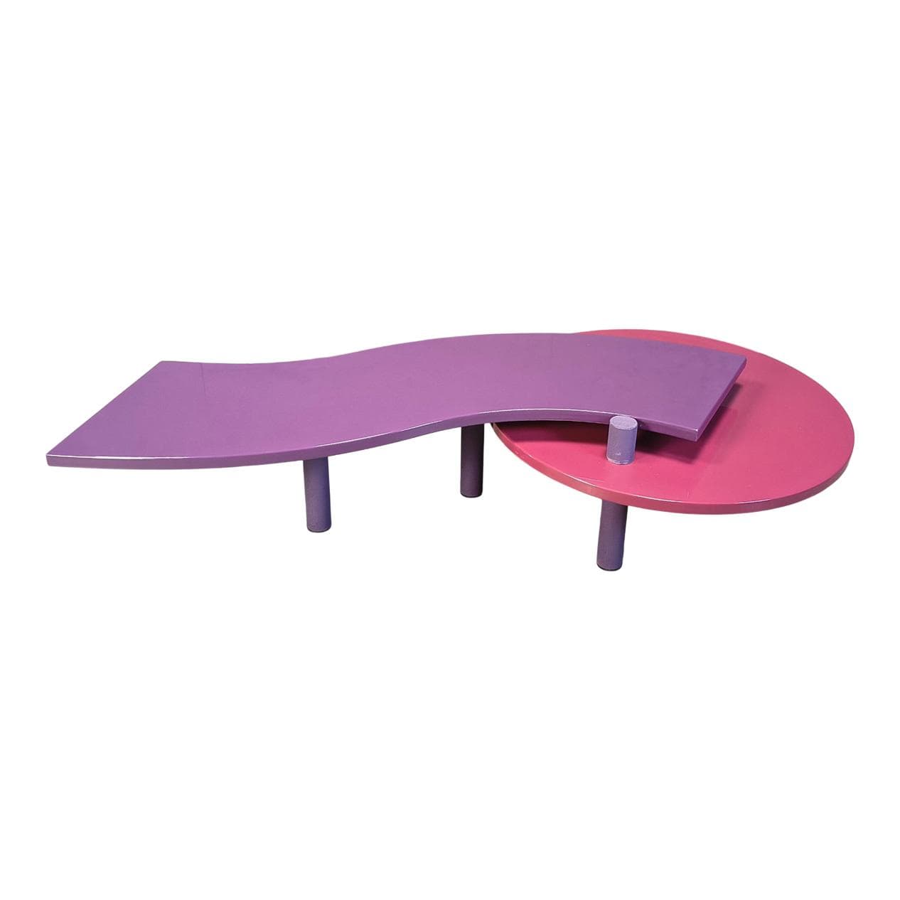 Coffee table, purple pink, wood metal, by M. Salvato, Saporiti Italia, Italy, 1980s.