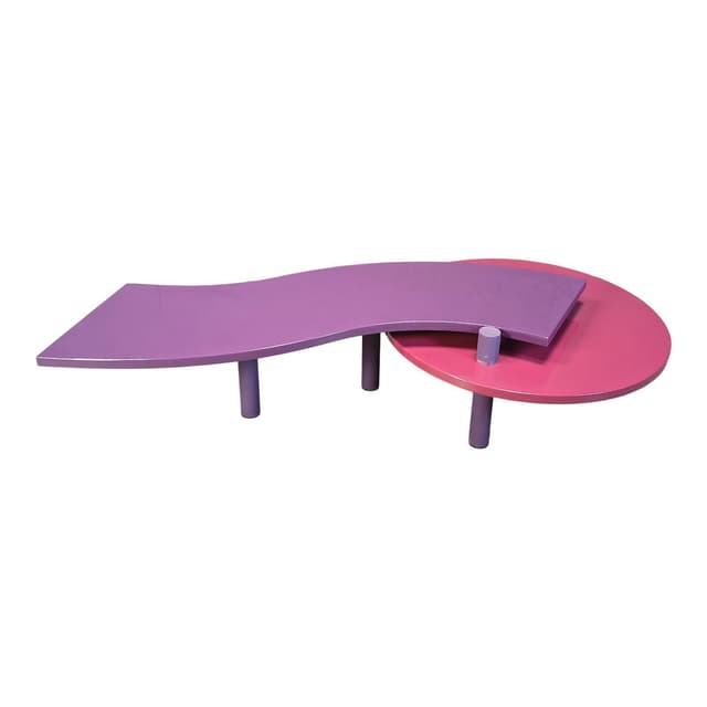 Coffee table, purple pink, wood metal, by M. Salvato, Saporiti Italia, Italy, 1980s. - DIMENSION
