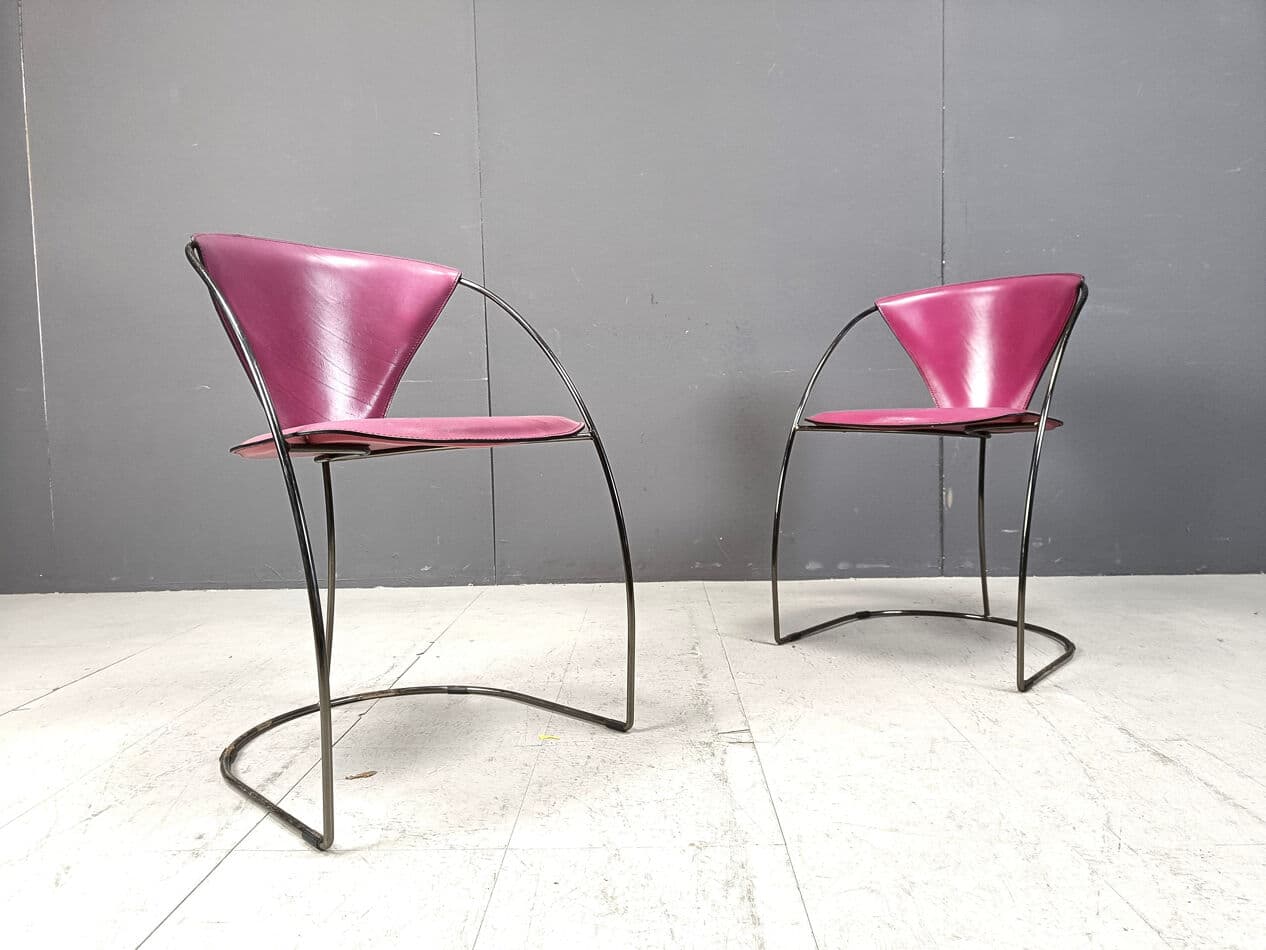 Set of four chairs Linda, pink leather, black metal, Arrben, Italy, 1980s. - 331480