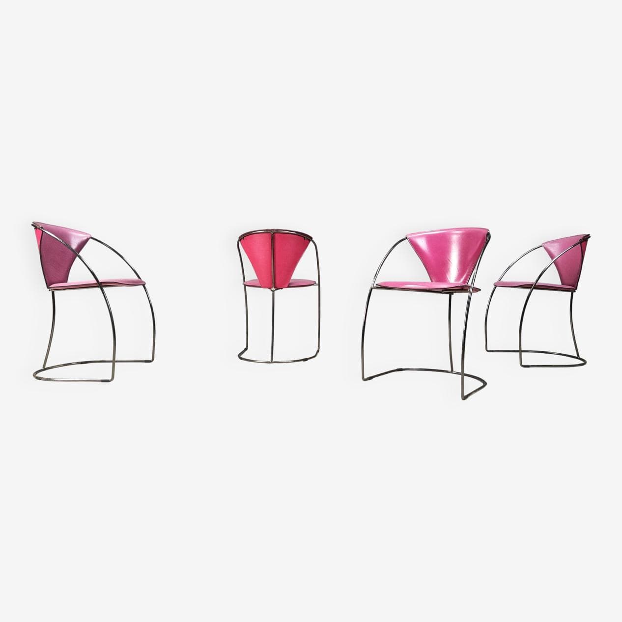 Set of four chairs Linda, pink leather, black metal, Arrben, Italy, 1980s. - 331481
