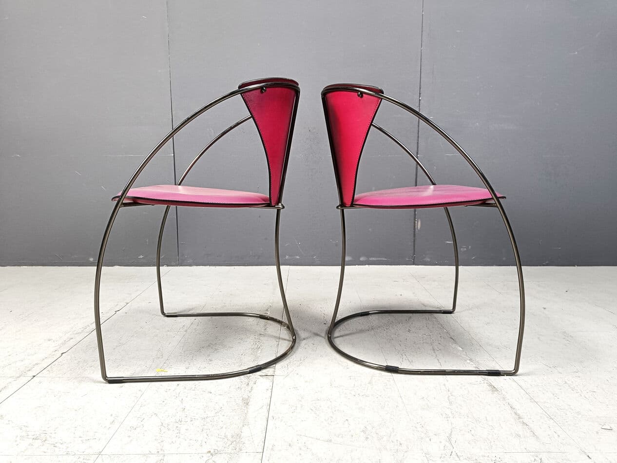 Set of four chairs Linda, pink leather, black metal, Arrben, Italy, 1980s. - 331484