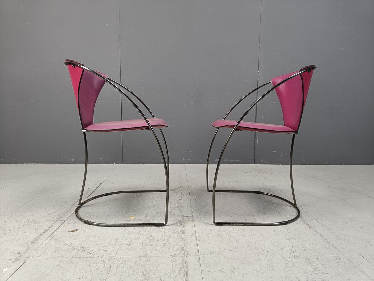 Set of four chairs Linda, pink leather, black metal, Arrben, Italy, 1980s. - 331489