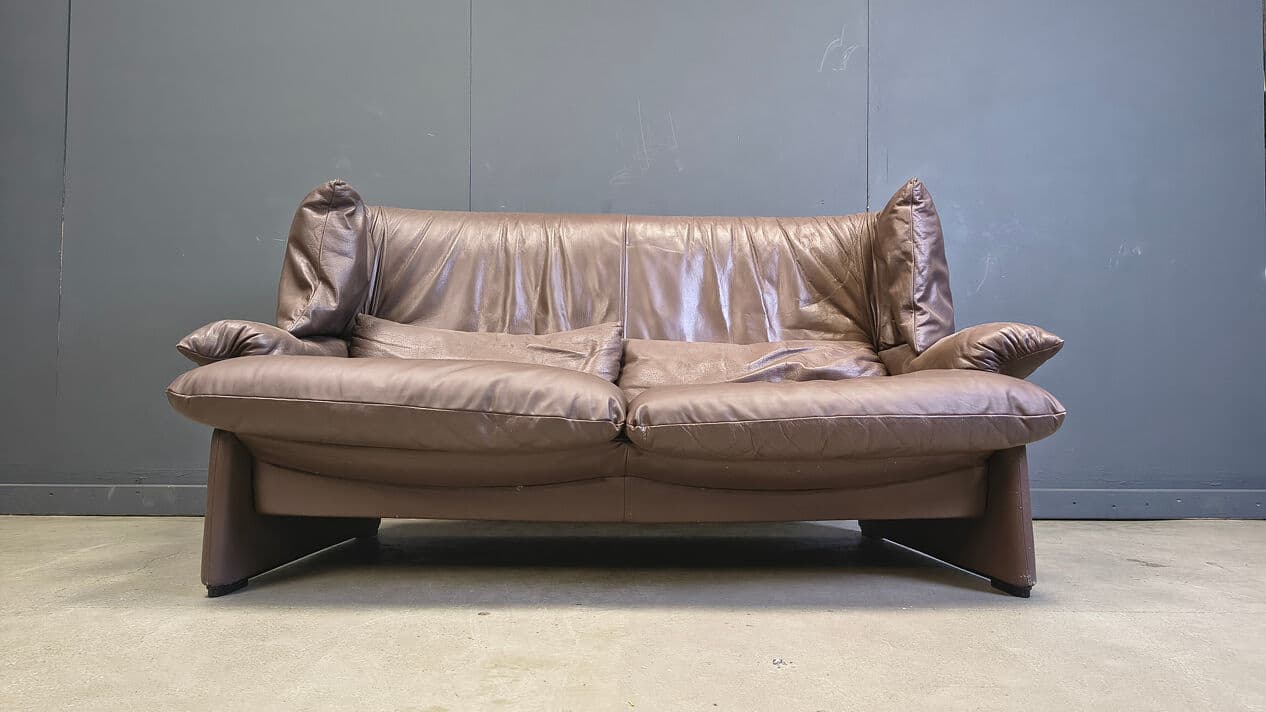 Two-seater sofa Porto Venere, brown leather, by V. Magistretti, Cassina, Italy, 1970s. - 331459