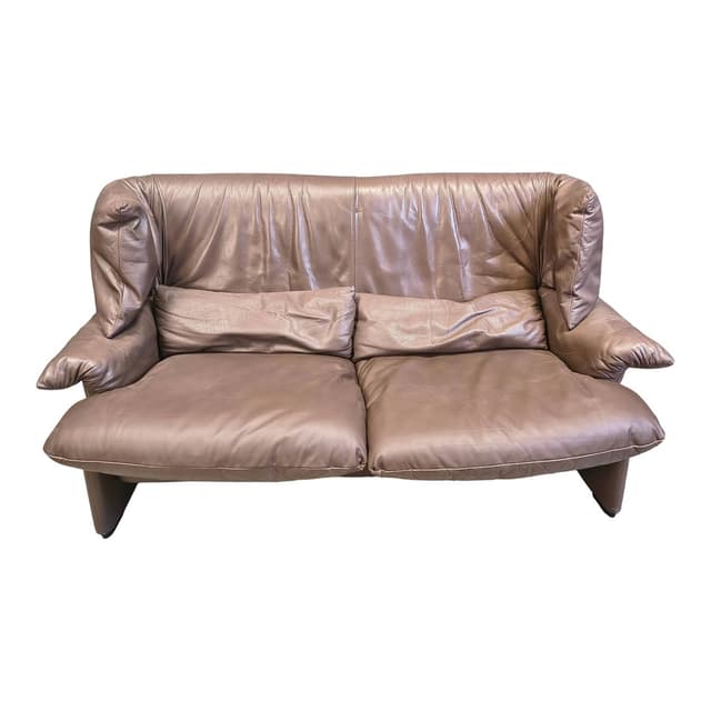 Two-seater sofa Porto Venere, brown leather, by V. Magistretti, Cassina, Italy, 1970s. - DIMENSION