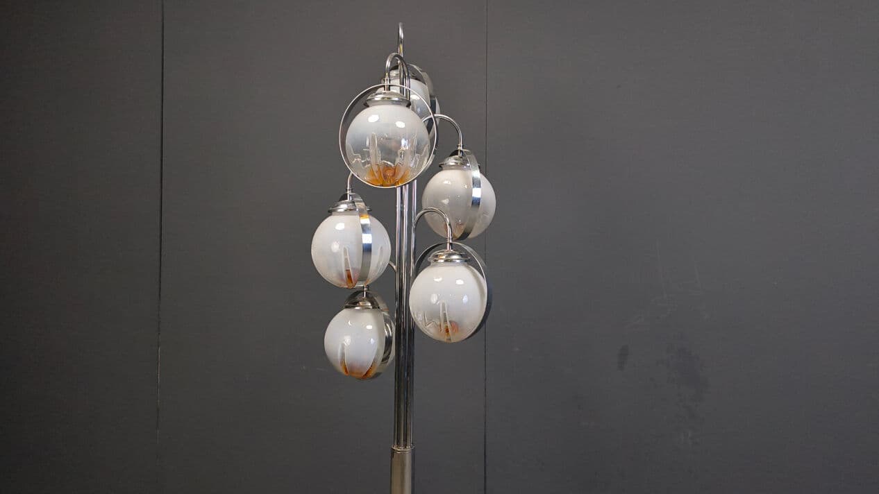 Floor lamp, Murano, transparent yellow glass, chrome, white marble, Mazzega, Italy, 1970s. - 331435