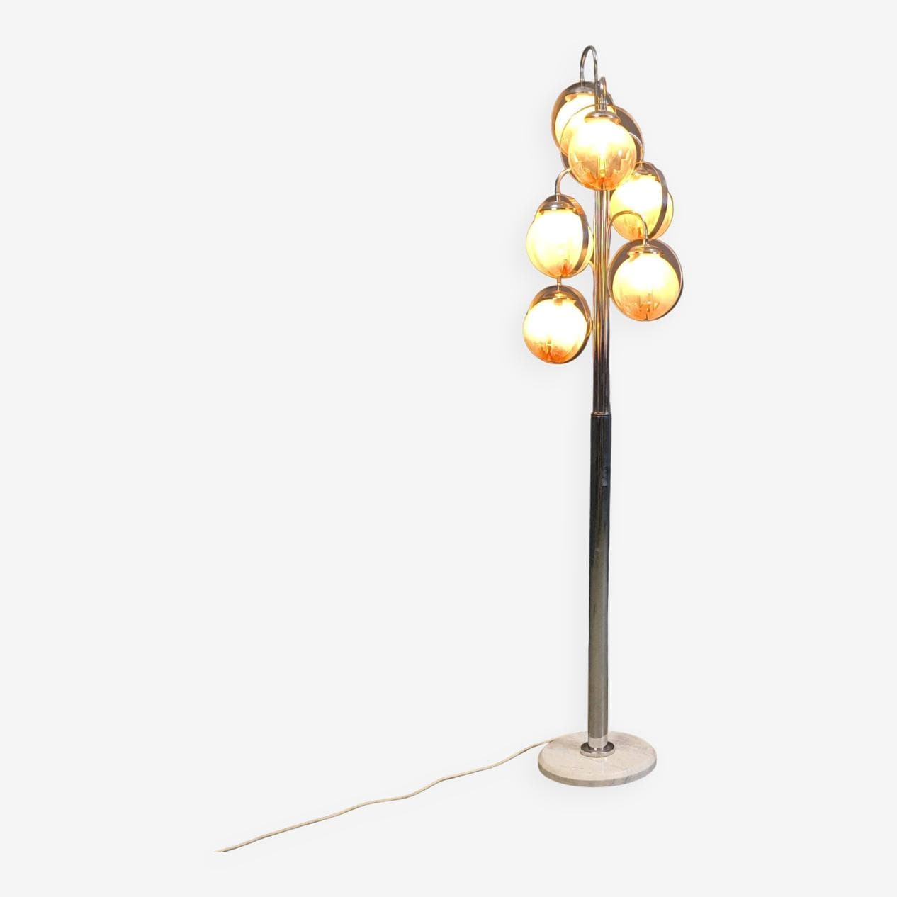 Floor lamp, Murano, transparent yellow glass, chrome, white marble, Mazzega, Italy, 1970s. - 331433