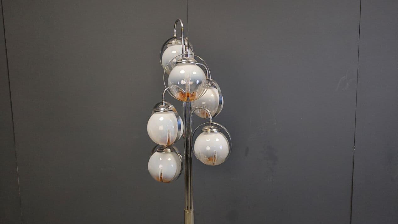 Floor lamp, Murano, transparent yellow glass, chrome, white marble, Mazzega, Italy, 1970s. - 331438