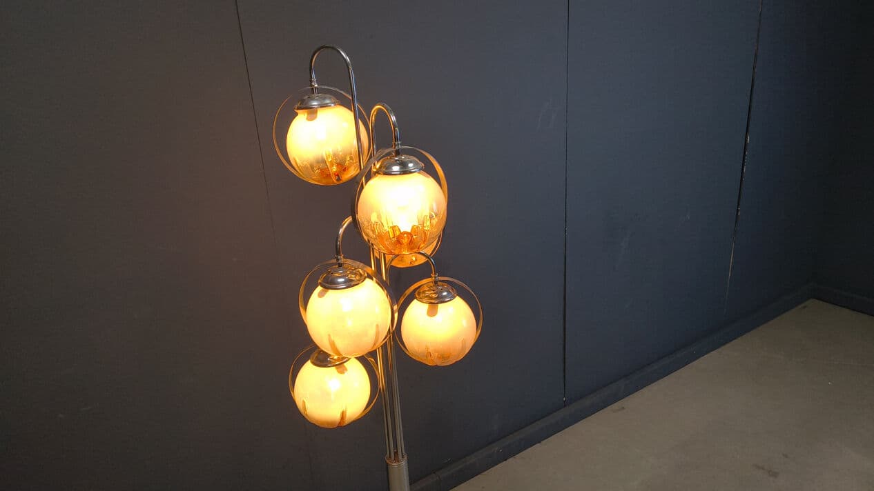Floor lamp, Murano, transparent yellow glass, chrome, white marble, Mazzega, Italy, 1970s. - 331441