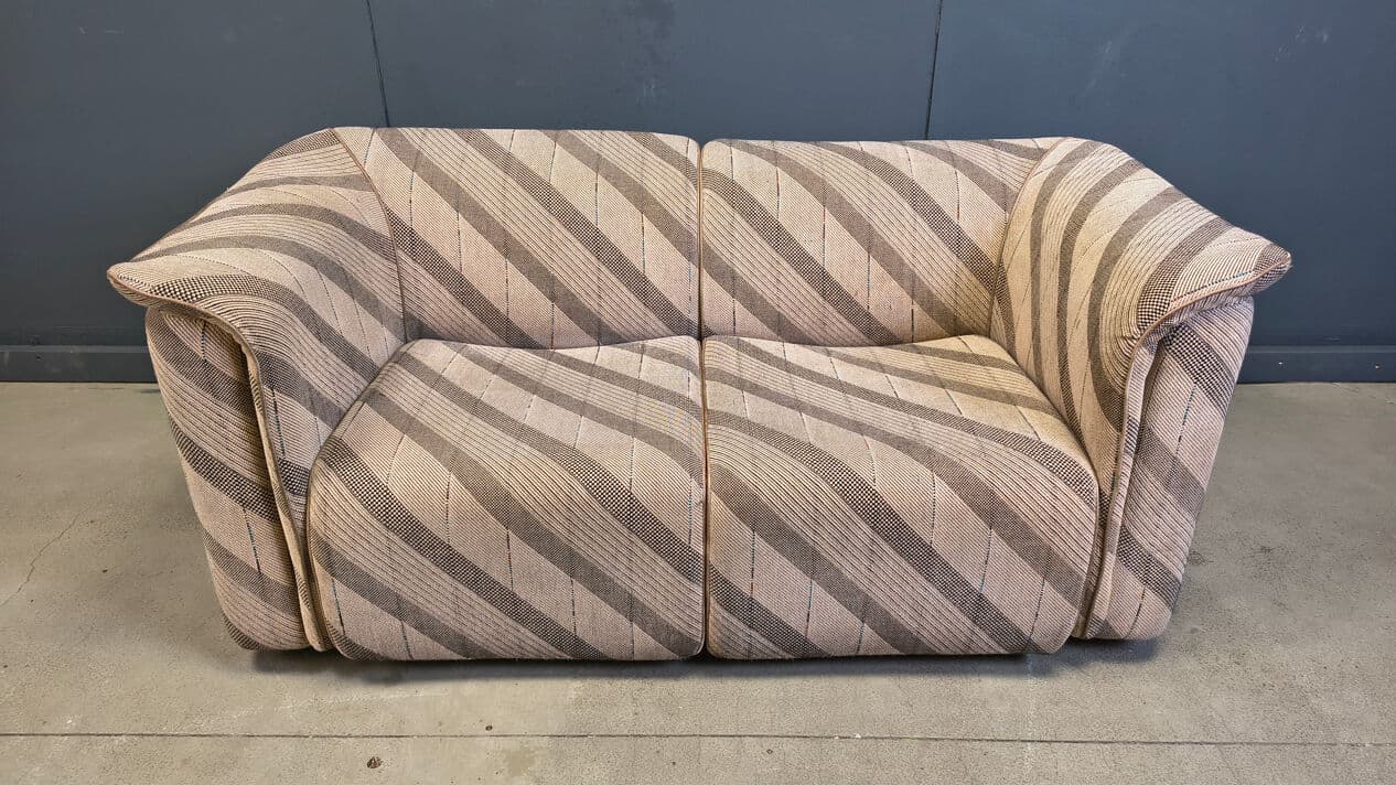 Two-seater sofa, beige fabric with brown and grey pattern, by K. Wittmann, Belgium, 1970s. - 331424